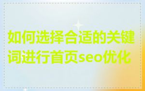 如何选择合适的关键词进行首页seo优化